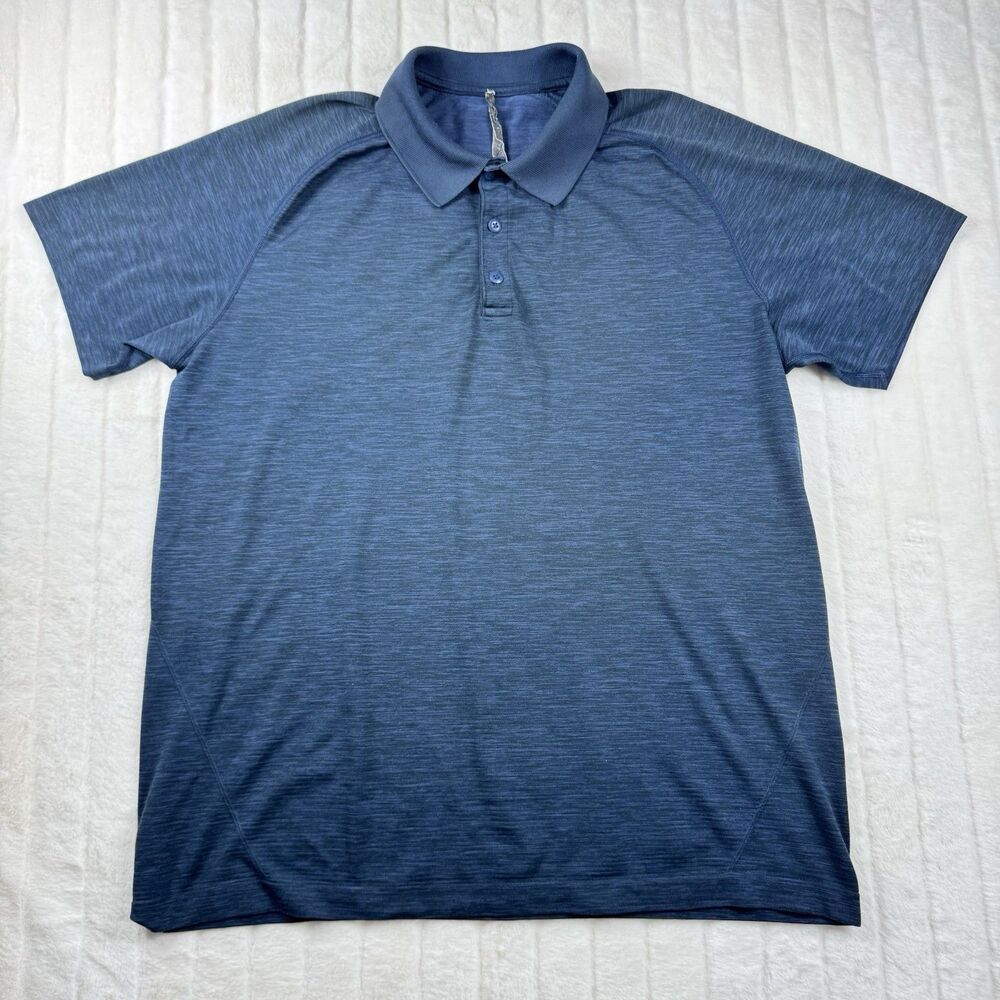 Lululemon Metal Vent Tech Polo Shirt Men XL Heather Blue Stretch Performance
